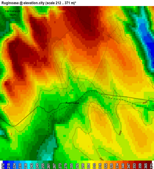 Ruginoasa elevation map