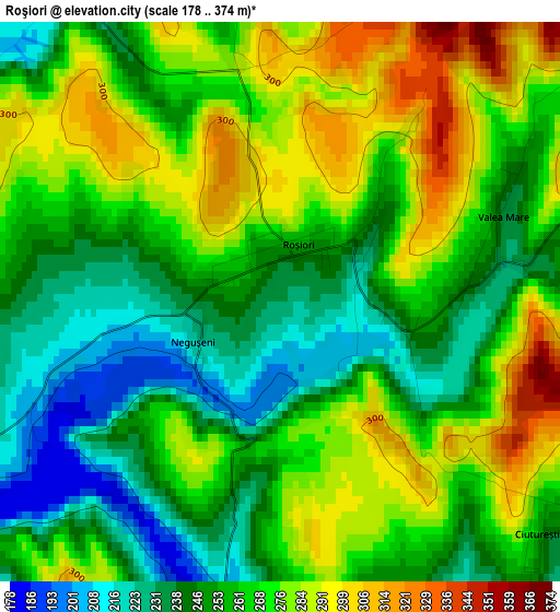 Roşiori elevation map