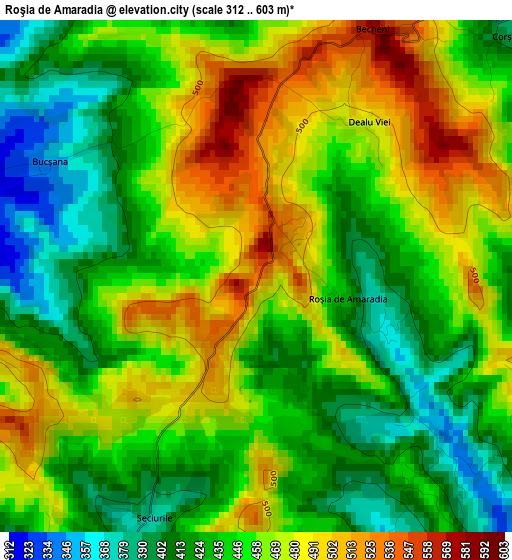 Roşia de Amaradia elevation map