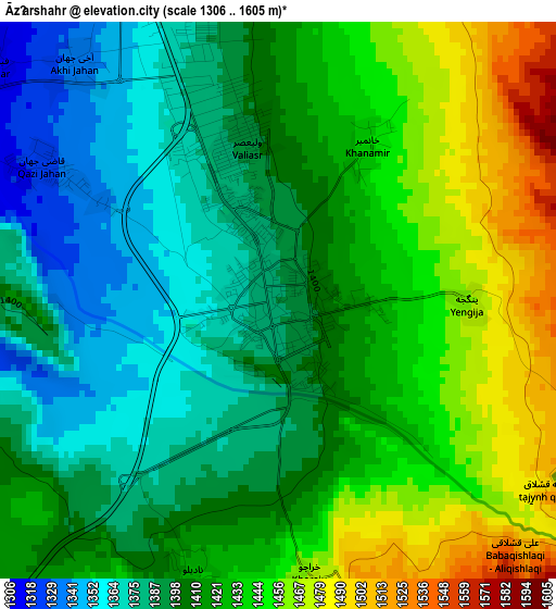 Āz̄arshahr elevation map