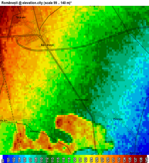 Românești elevation map