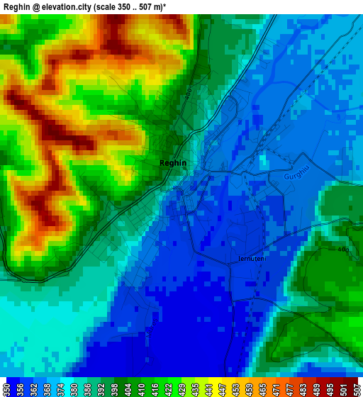 Reghin elevation map