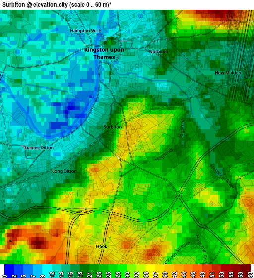 Surbiton elevation map