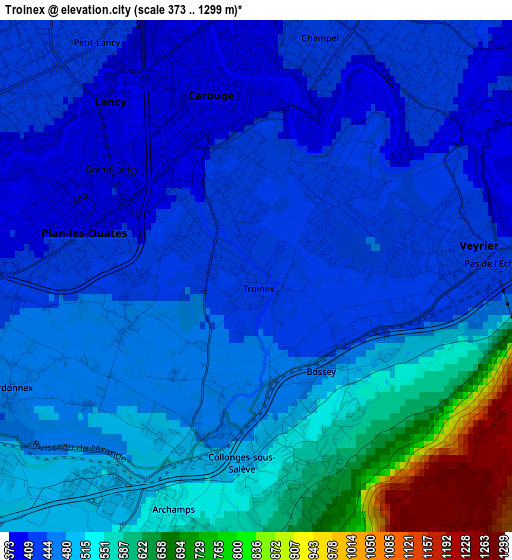 Troinex elevation map