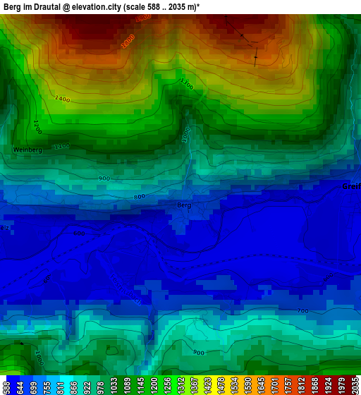 Berg im Drautal elevation map