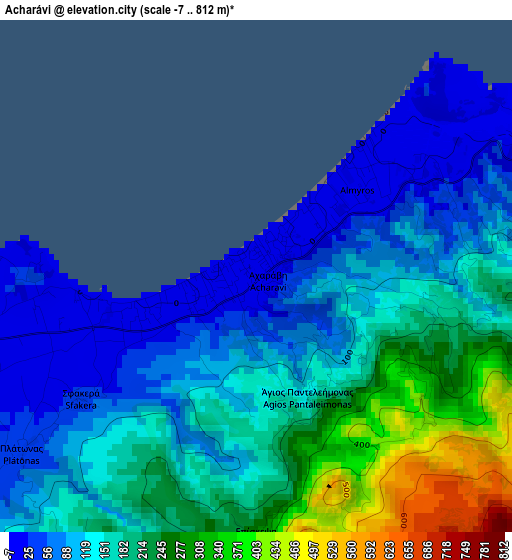 Acharávi elevation map