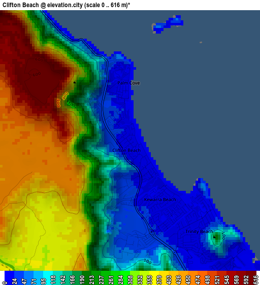 Clifton Beach elevation map