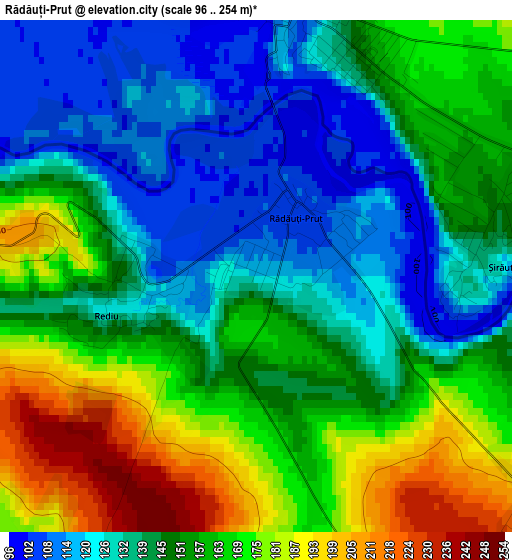 Rădăuți-Prut elevation map