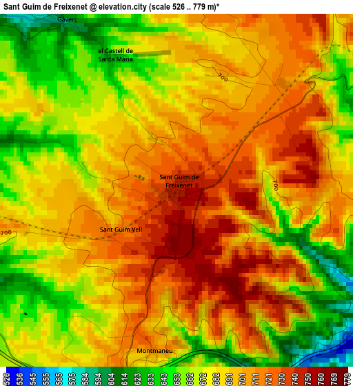 Sant Guim de Freixenet elevation map