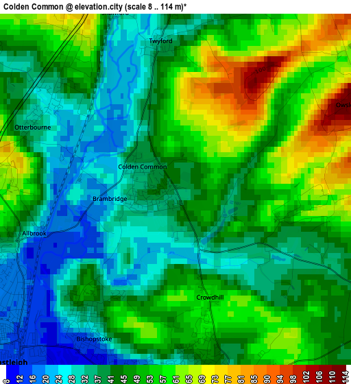 Colden Common elevation map