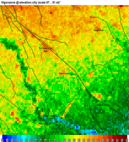 Vigonzone elevation map