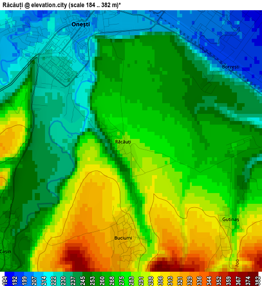 Răcăuți elevation map