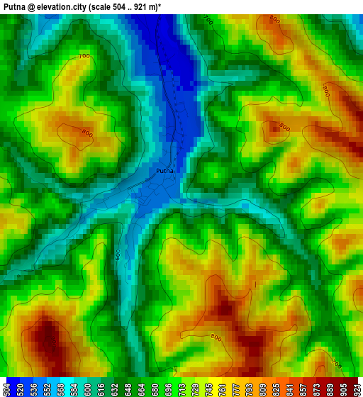 Putna elevation map