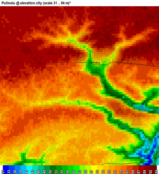 Putineiu elevation map