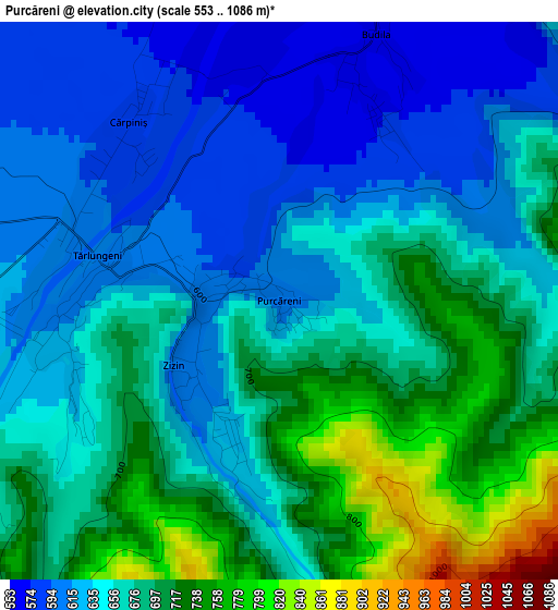 Purcăreni elevation map