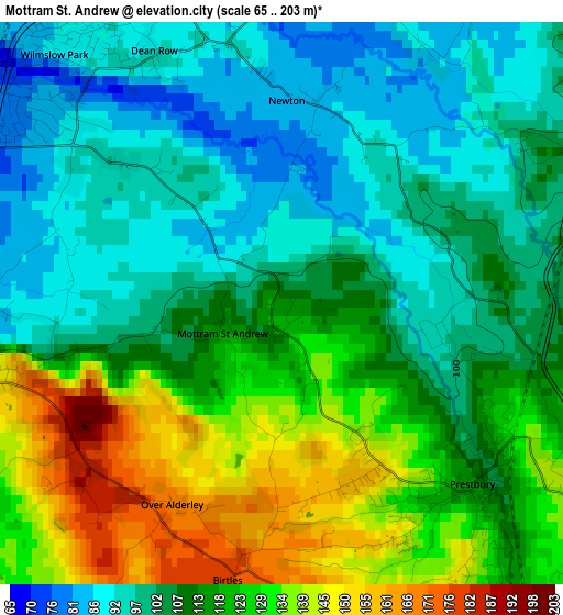 Mottram St. Andrew elevation map