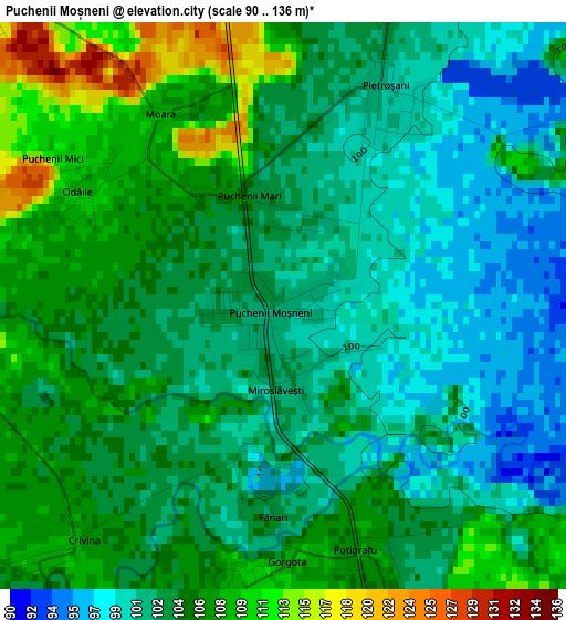 Puchenii Moșneni elevation map