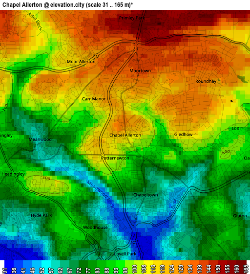 Chapel Allerton elevation map