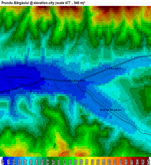 Prundu Bârgăului elevation map