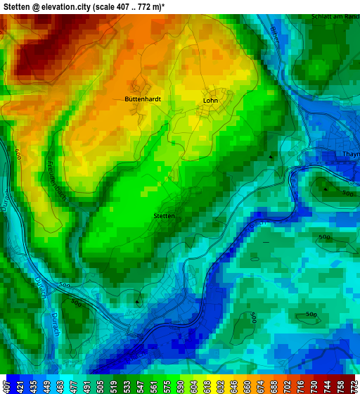 Stetten elevation map