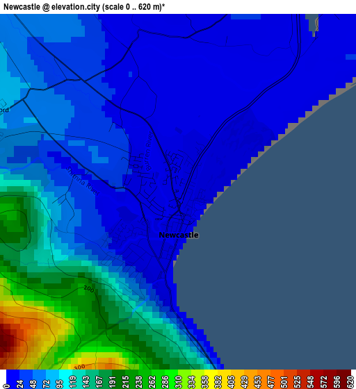 Newcastle elevation map
