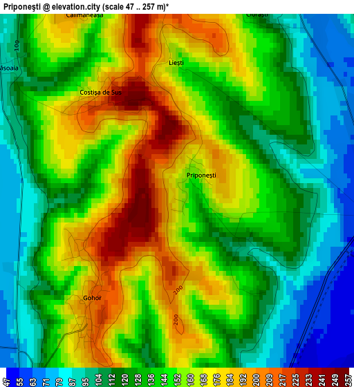 Priponeşti elevation map