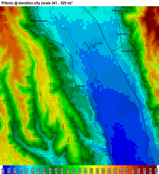 Priboiu elevation map