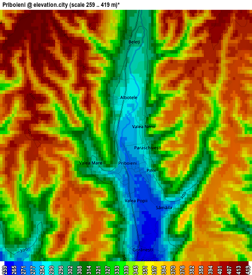 Priboieni elevation map