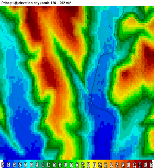 Pribești elevation map