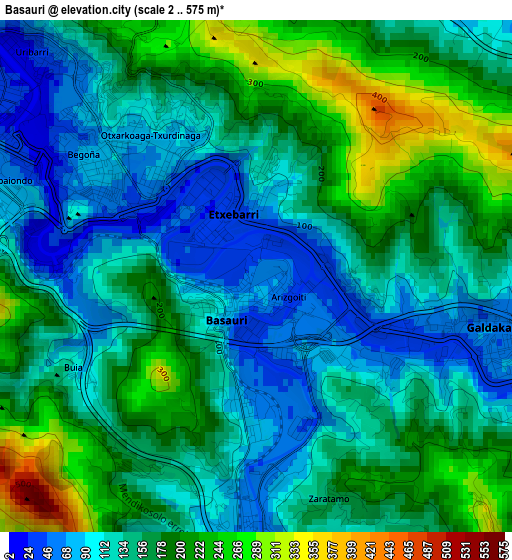 Basauri elevation map