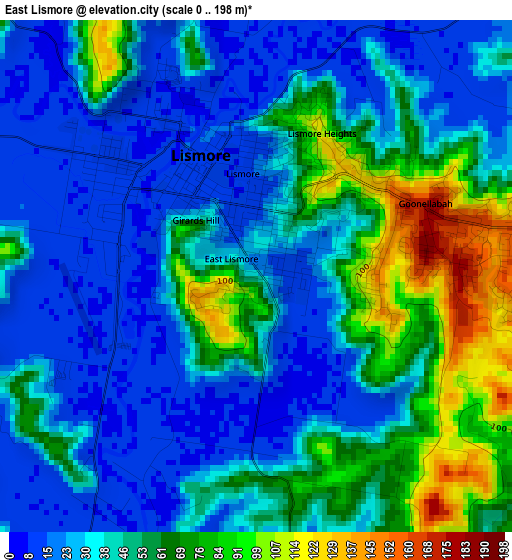 East Lismore elevation map