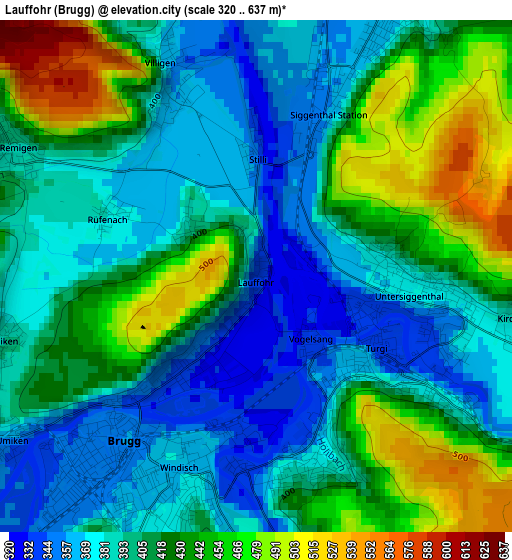 Lauffohr (Brugg) elevation map