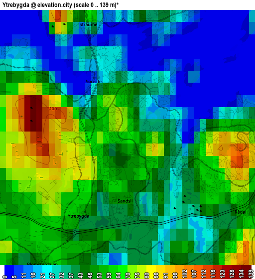 Ytrebygda elevation map