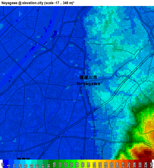 Neyagawa elevation map