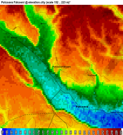 Potcoava Fălcoeni elevation map