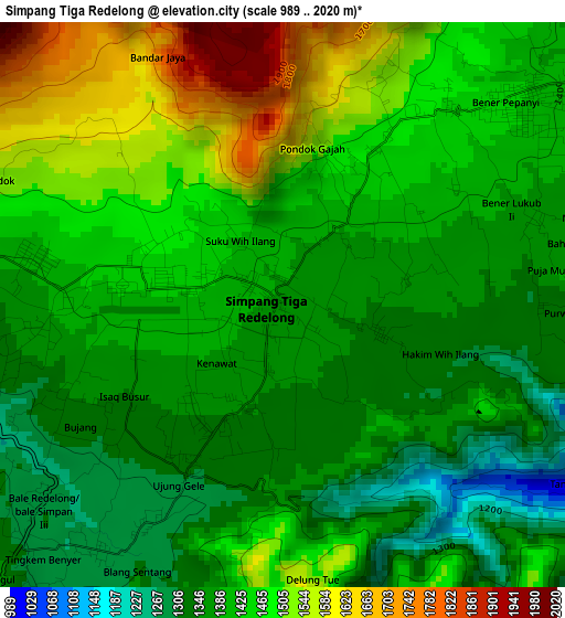 Simpang Tiga Redelong elevation map