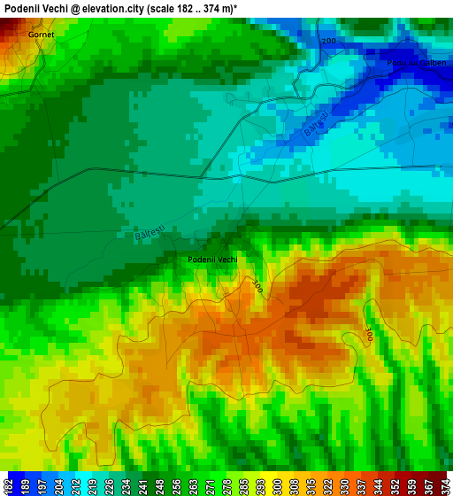 Podenii Vechi elevation map