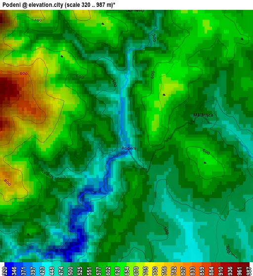 Podeni elevation map