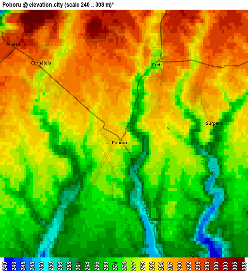 Poboru elevation map