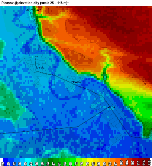 Pleașov elevation map