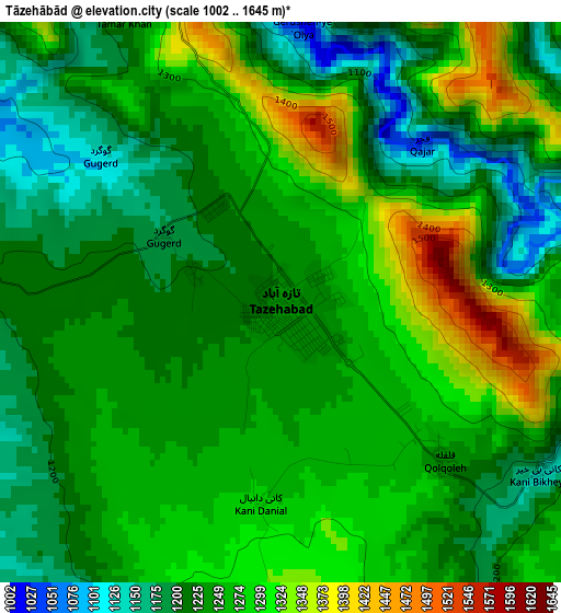 Tāzehābād elevation map