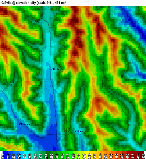 Glăvile elevation map