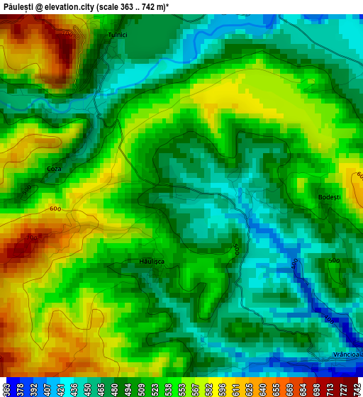 Păulești elevation map