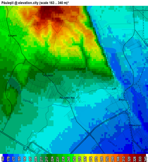 Păuleşti elevation map