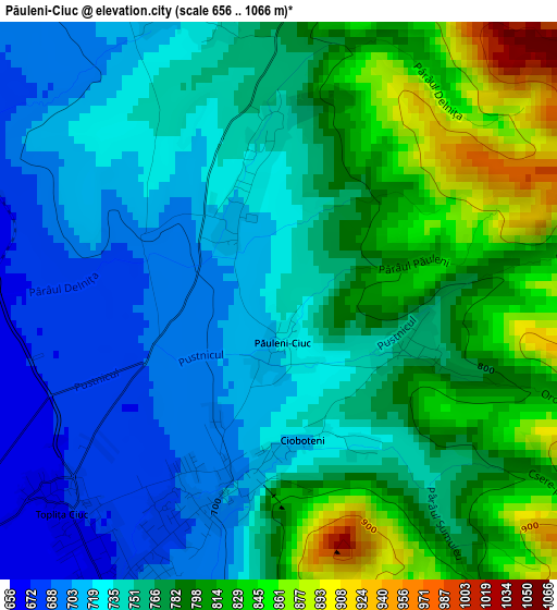 Păuleni-Ciuc elevation map