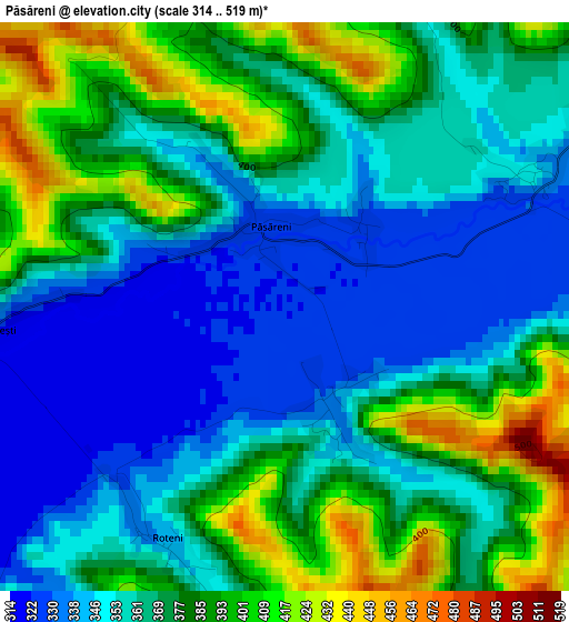 Păsăreni elevation map