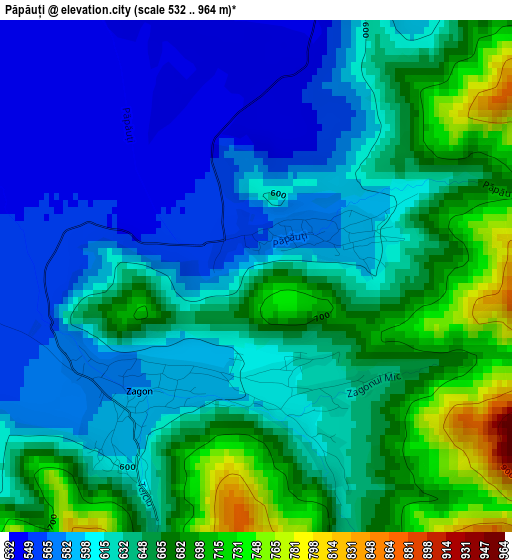 Păpăuți elevation map