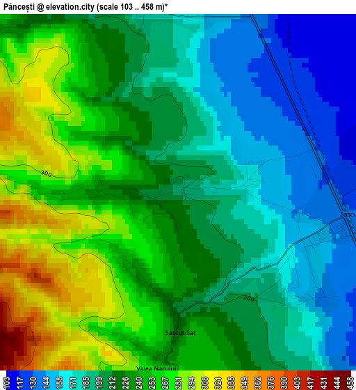 Păncești elevation map