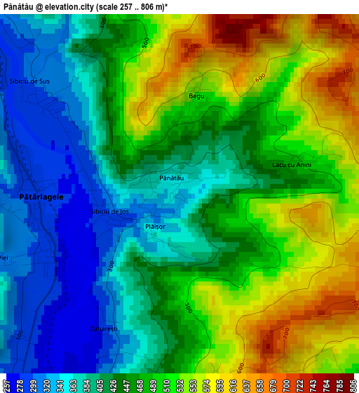 Pănătău elevation map