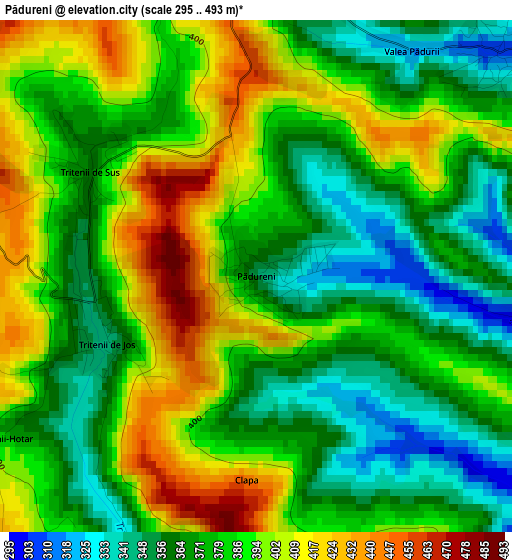 Pădureni elevation map